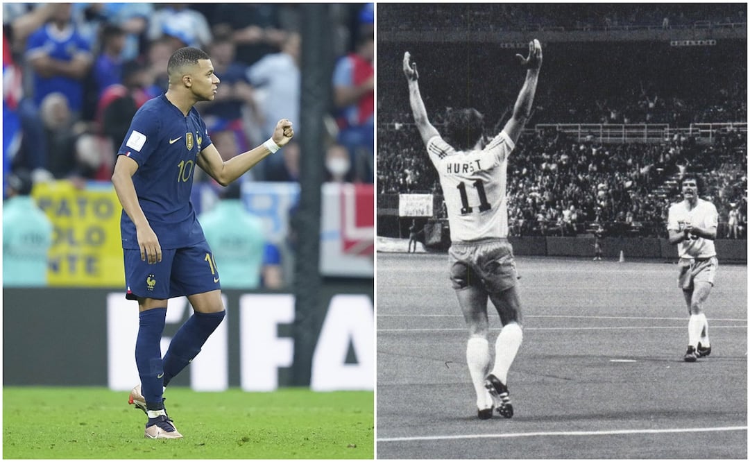 Kylian Mbappé y Geoff Hurst. Foto: Imago7/Especial