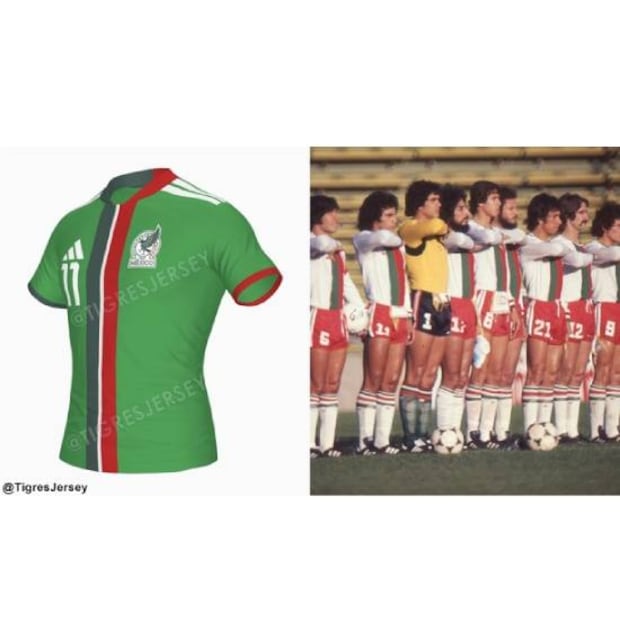 La playera de la Selección Mexicana para el Mundial de 2026 estaría inspirada a la que usaron en Argentina 78. Foto: Especial