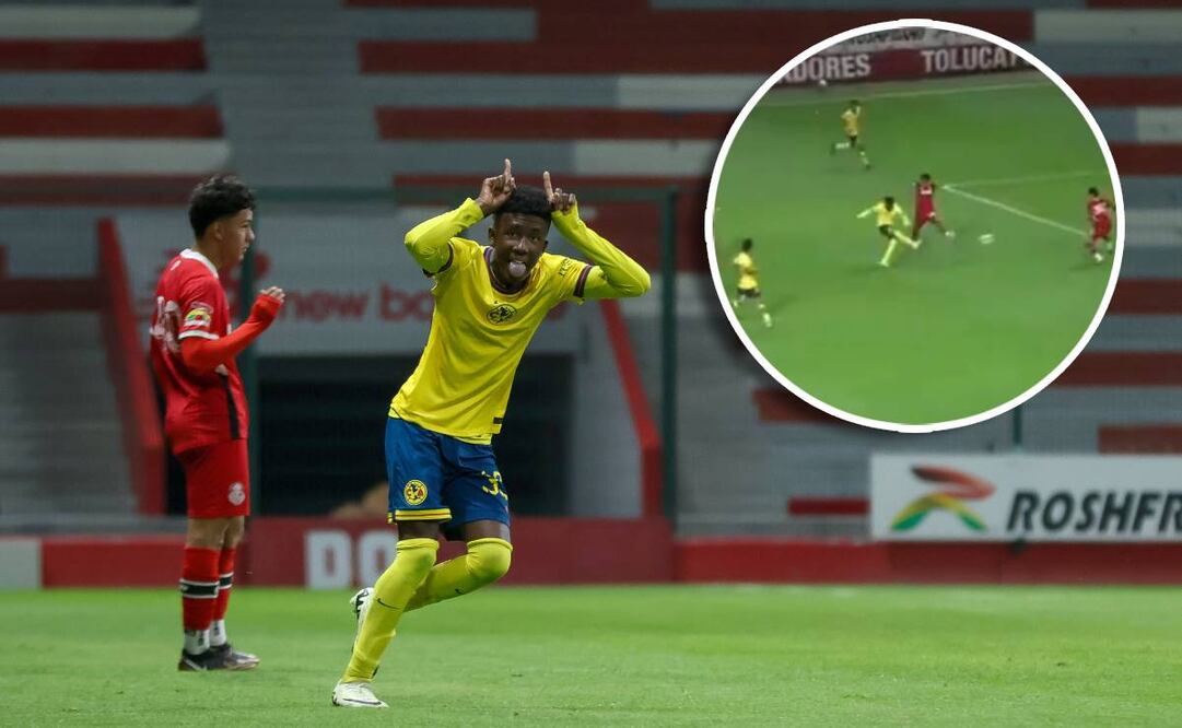 Roger Benítez, hijo del Chucho, marcó un golazo en la Final de Ida Sub 15 ante Toluca. FOTO: Imago7 / Captura