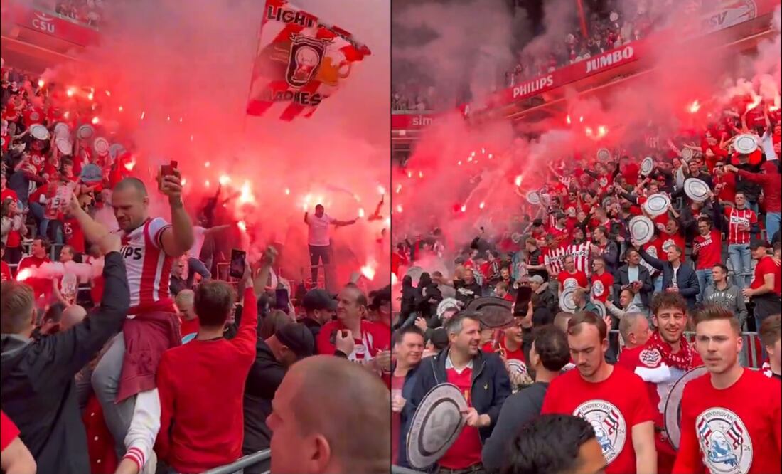 Aficionados del PSV celebran tras la obtención del titulo en la Eredivisie. FOTOS: Capturas