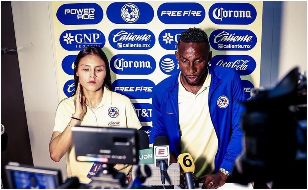Karen Luna y Julián Quiñones con América ante los medios / FOTO: Instagram @americafemenil