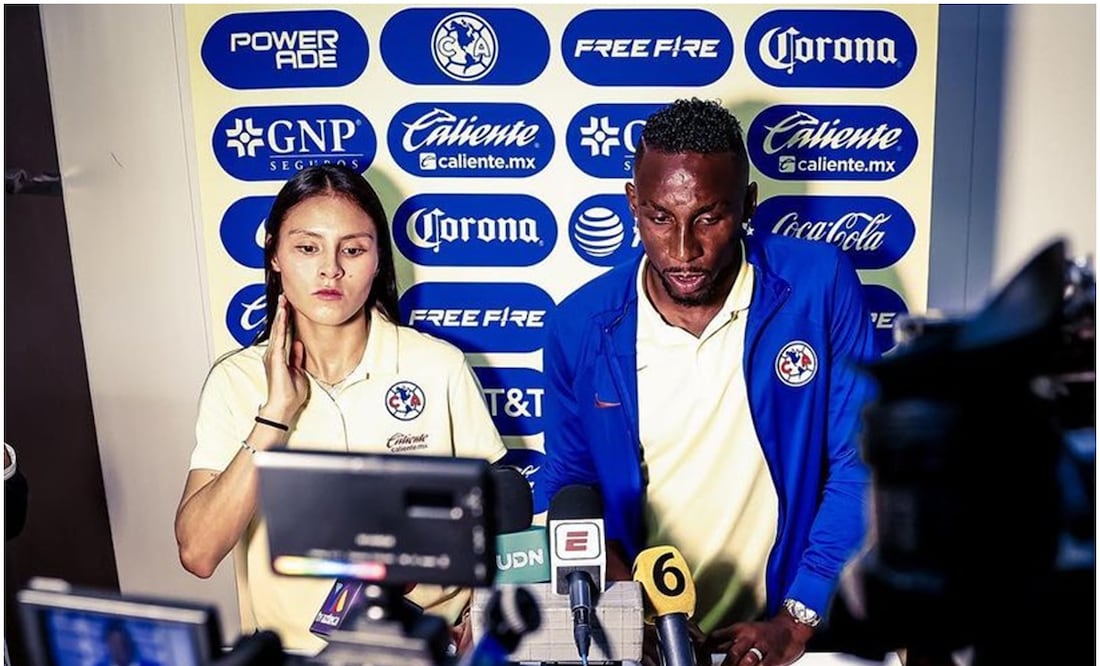 Karen Luna y Julián Quiñones con América ante los medios / FOTO: Instagram @americafemenil