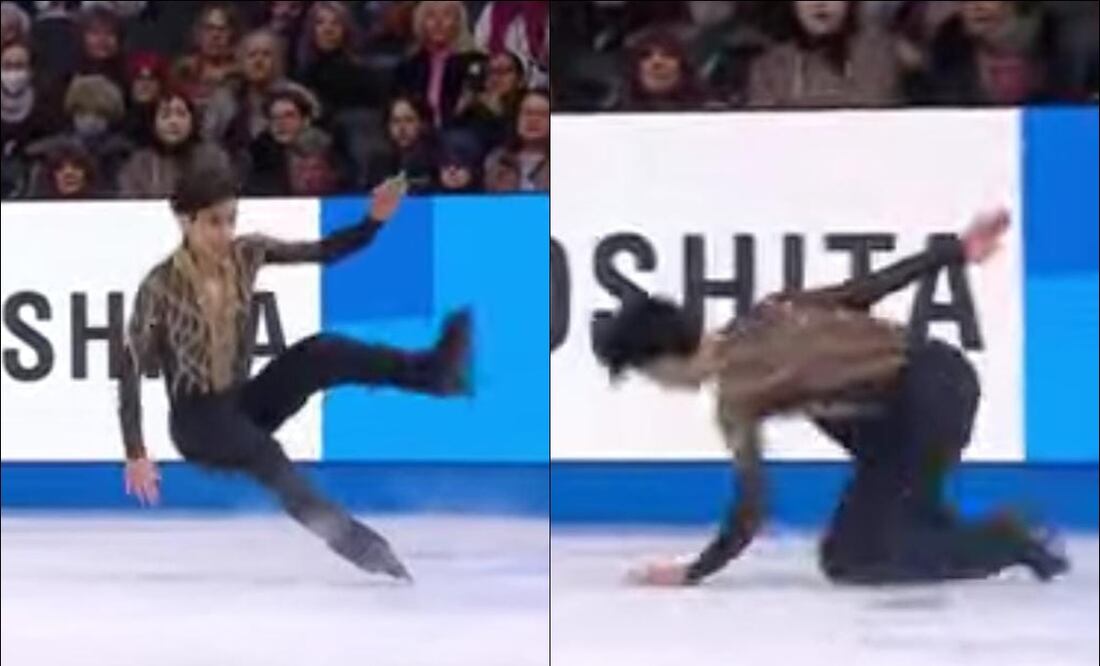 Donovan Carrillo sufrió una dura caída durante su presentación en el Mundial de Patinaje Artístico, en Boston. FOTOS: Capturas