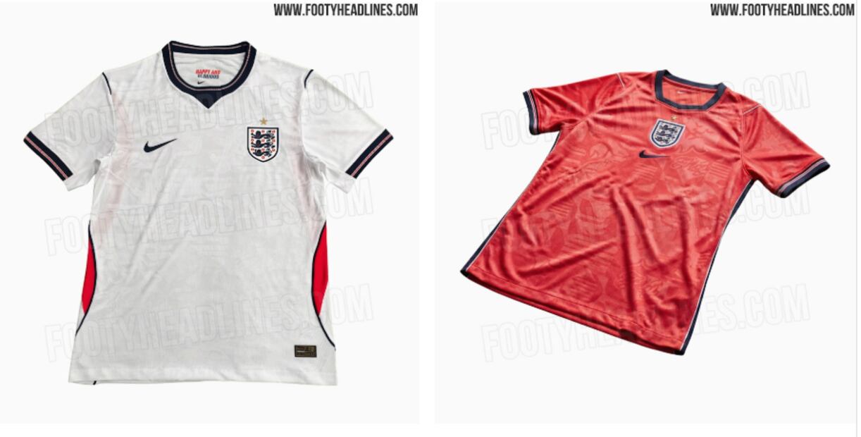Así será el jersey de local y de visita de Inglaterra / Foto: Captura de pantalla