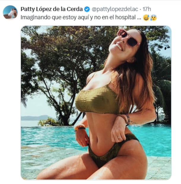 Patty López de la Cerda prefiere pensar que está en la playa, mientras se encuentra internada en un hospital. FOTO: @pattylopezdelac