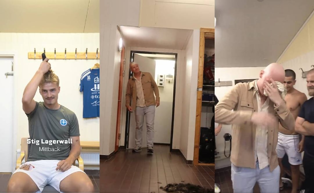 Markus Herman no pudo contener las lágrimas cuando sus compañeros del del Kalmar AIK FK se raparon el cabello. Foto: Especial