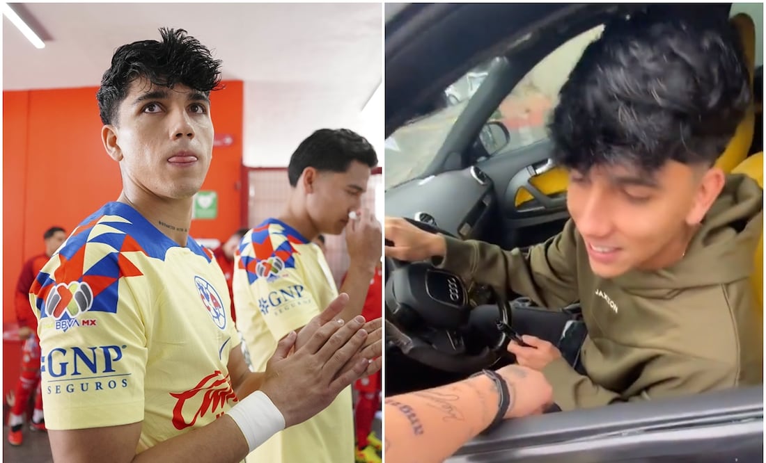 Kevin Álvarez con América ante Toluca y revisando el tatuaje de aficionada / FOTOS: Imago7 y Captura