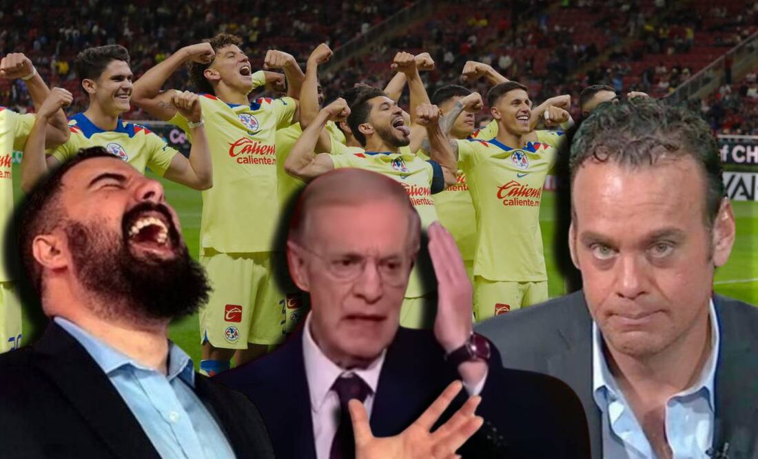 Álvaro Morales riendo, José Ramón Fernández y David Faitelson enojados con jugadores de América celebrando / FOTOS: Capturas e Imago7