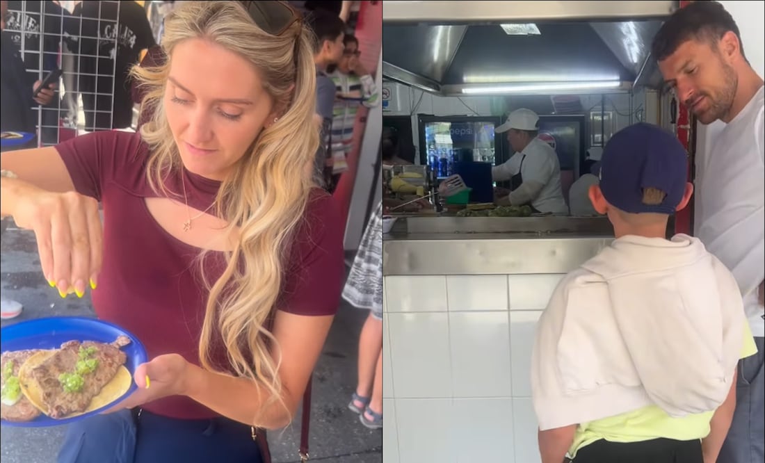 La familia del galés Aaron Ramsey visitaron una taquería en la Ciudad de México. FOTO: Capturas