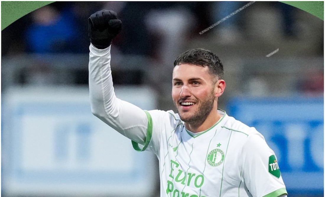 Santi Giménez festejando su doblete con el Feyenoord ante el Excelsior / FOTO: Instagram @feyenoord