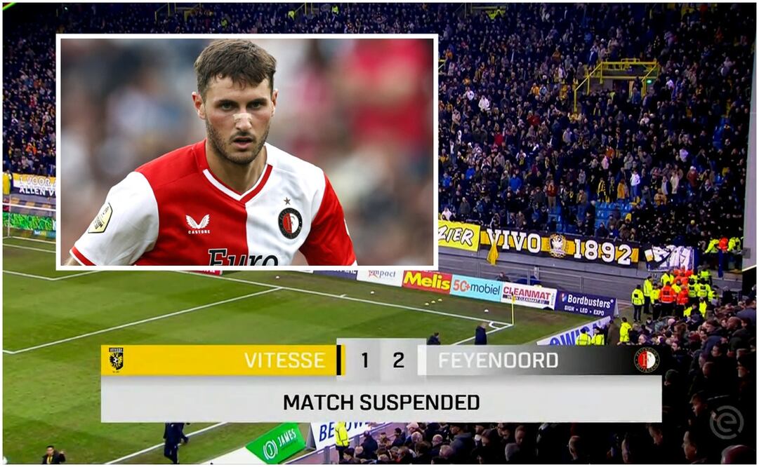 Santi Giménez con el Feyenoord y partido suspendido ante Vitesse / FOTOS: AFP y Captura