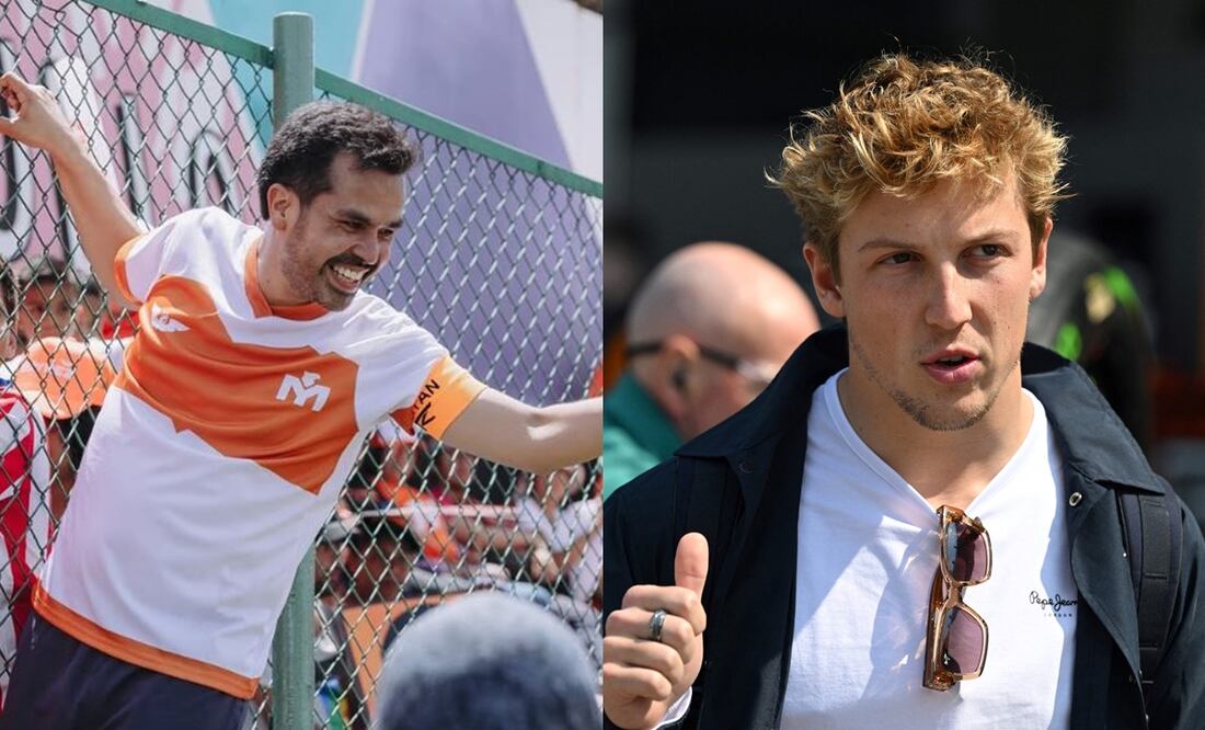 Jorge Álvarez Máynez en un evento político y Liam Lawson en las actividades del Gran Premio de China - Fotos: @alvarezmaynez en Instagram y AFP