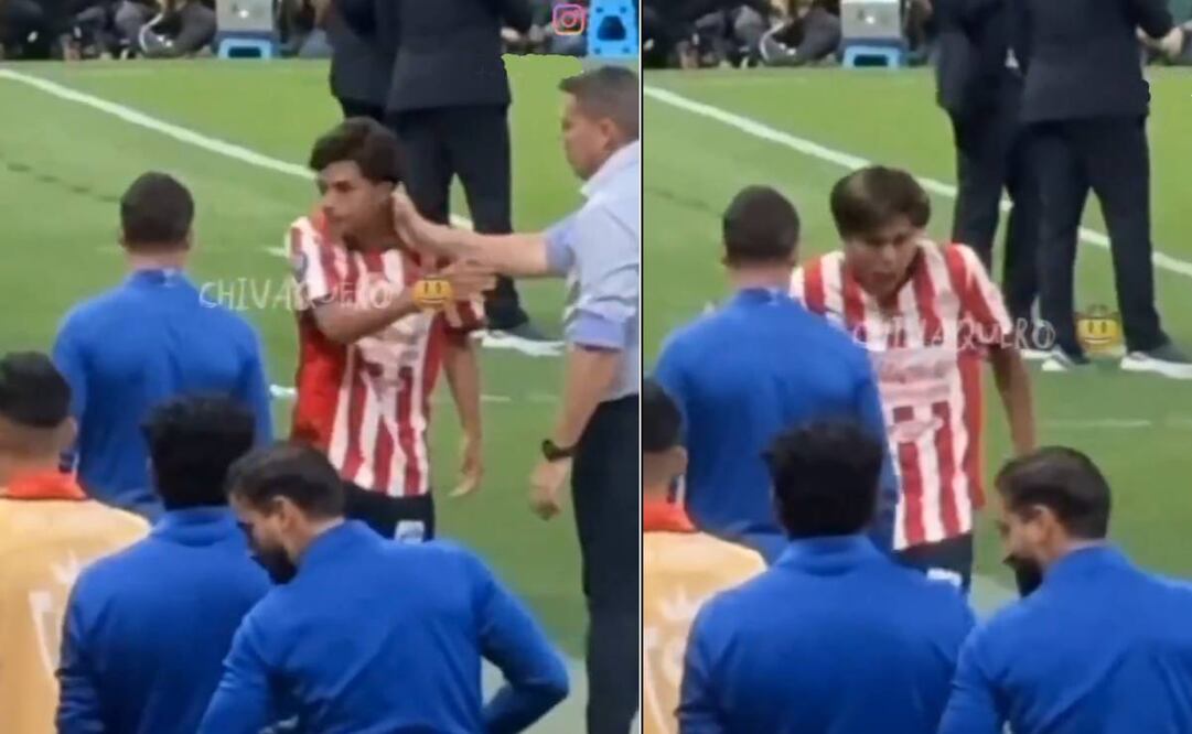 Óscar García Junyent golpeó a Yael Padilla luego de que salió de cambio en el partido de Chivas vs Cibao. Foto: Especial