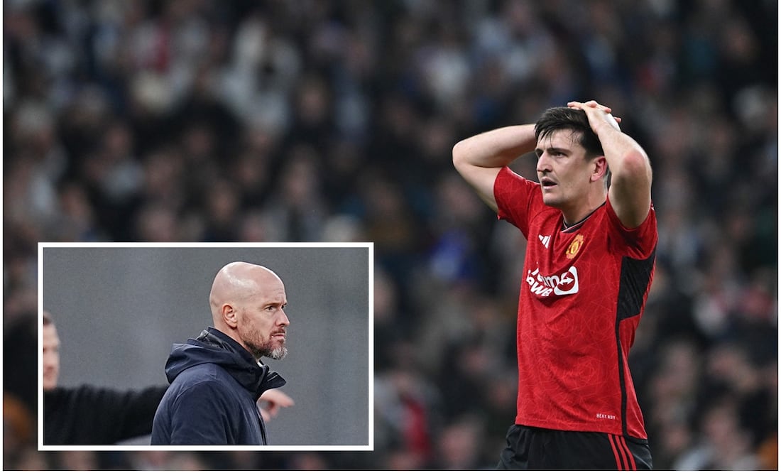 Harry Maguire y Erik Ten Hag en la derrota del Manchester United ante el Copenaghe / FOTO: EFE y AFP