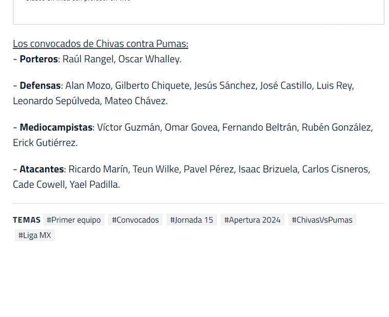 Chicharito Hernández brilla por su ausencia en la convocatoria del partido ante Pumas. Foto: Especial