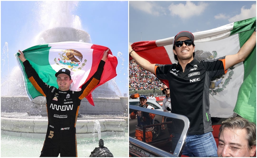 Pato O'Ward y 'Checo' Pérez con la bandera de México en Nascar y Fórmula 1, respectivamente / FOTO: Instagram @patriciooward e Interna