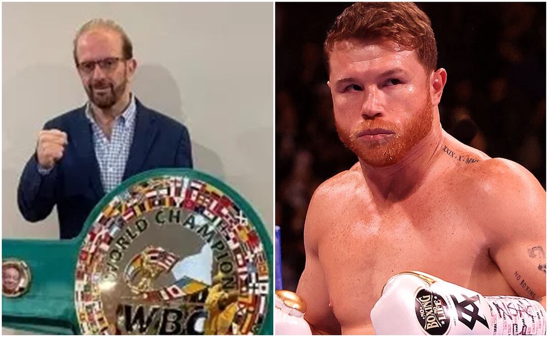 Fernando Schwartz con cinturón de WBC y Canelo Álvarez en una pelea / FOTOS: Especial y AFP