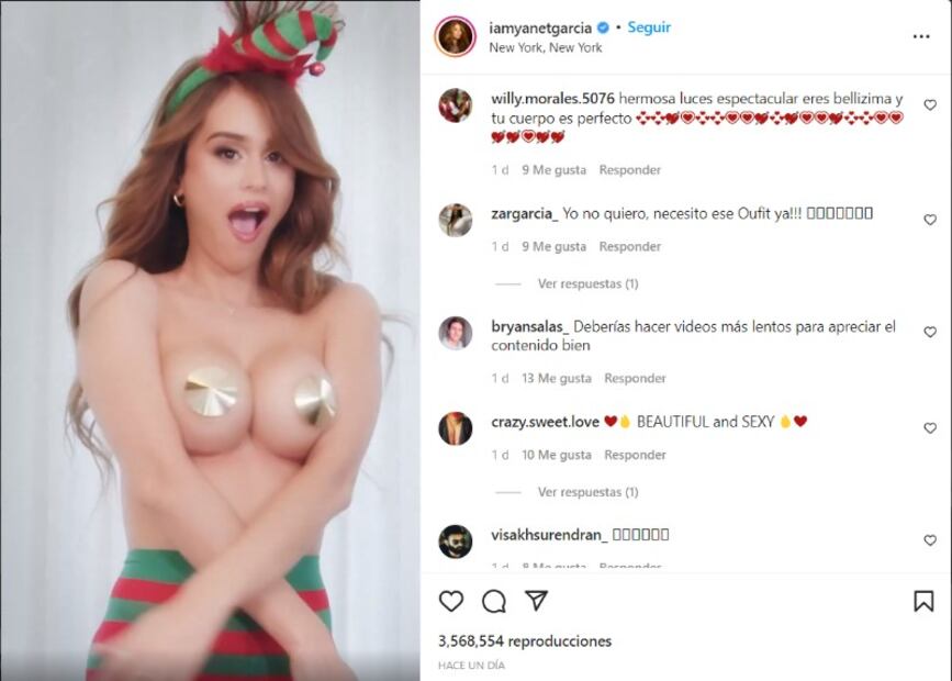 Yanet García celebra Navidad con diminuto conjunto de Santa Claus