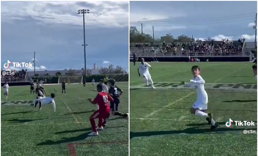 Mateo Messi realizando una chilena y celebrando / FOTO: Capturas