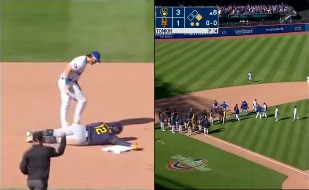 Se vaciaron las bancas entre Cerveceros y Mets. FOTOS: Capturas