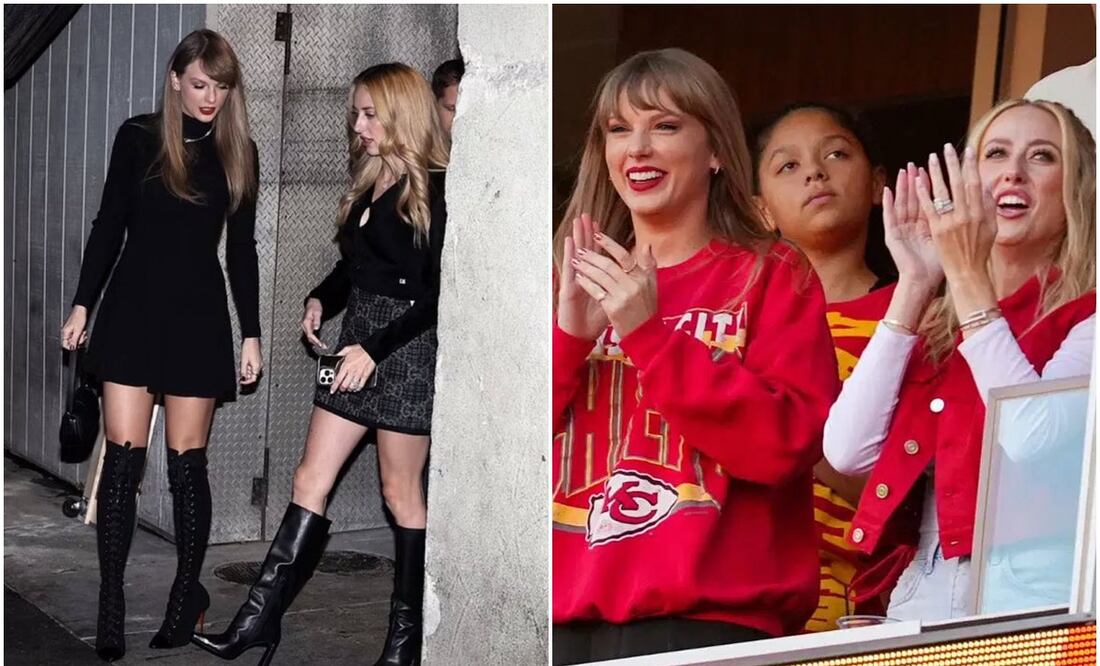 Taylor Swift y Brittany Mahomes con el mismo atuendo y apoyando a los Chiefs de Kansas City / FOTOS: Especial y Captura