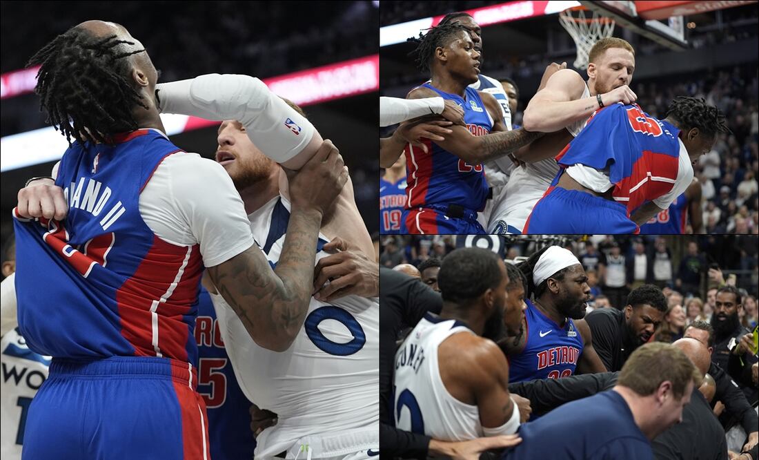 Jugadores de Timberwolves y Pistons protagonizan bronca en pleno partido. FOTOS: AP