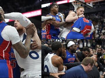 Timberwolves y Pistons protagonizan tremenda bronca en pleno partido; hubo siete expulsados