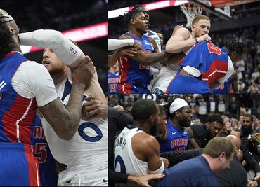 Timberwolves y Pistons protagonizan tremenda bronca en pleno partido; hubo siete expulsados