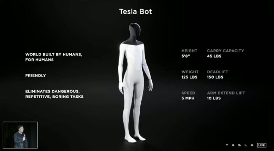 Tesla Bot, el imponente robot humanoide de Elon Musk