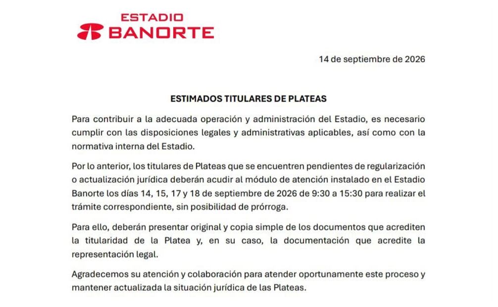 Comunicado del Estadio Banorte a través de su cuenta de "X" / Foto: @EstadioBanorte