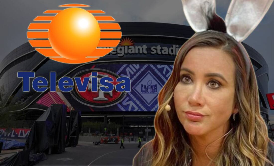Mariazel en un programa de Televisa, logo de Televisa y Allegiant Stadium / FOTO: AP, Captura