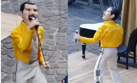 Impresionante marioneta de Freddie Mercury ofrece concierto en la calle