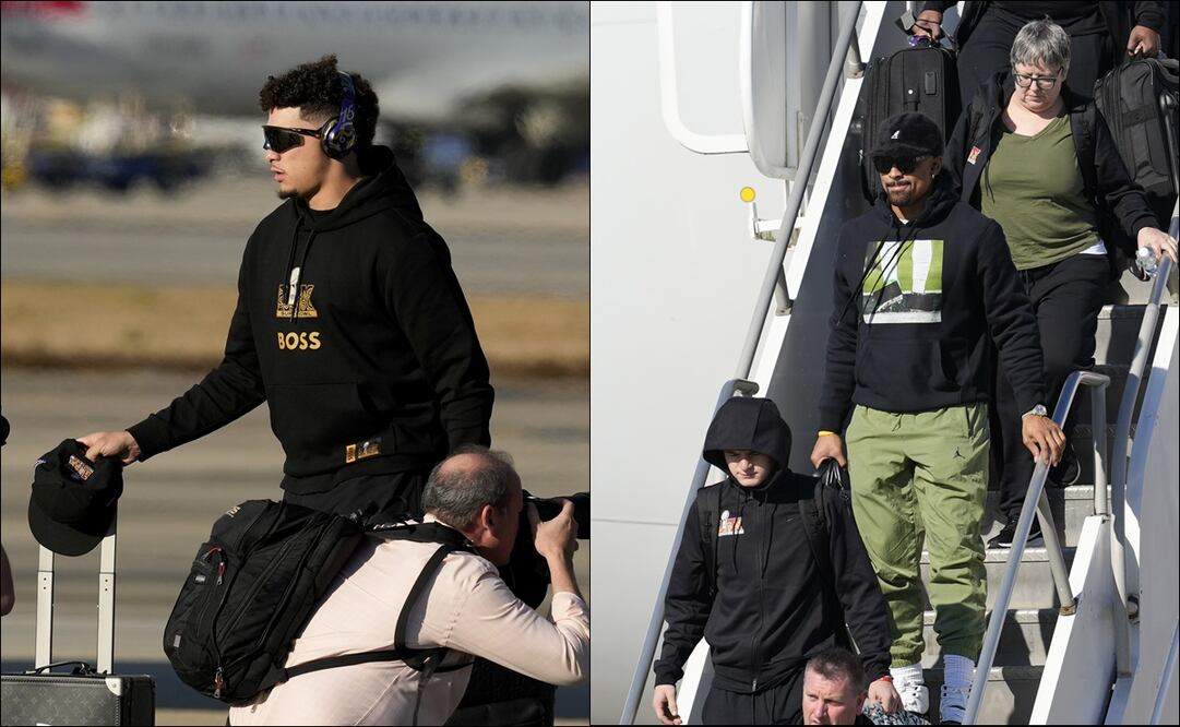 Jugadores de los Chiefs y de los Eagles aterrizaron en Nueva Orleans para el Super Bowl LIX. FOTOS: AP