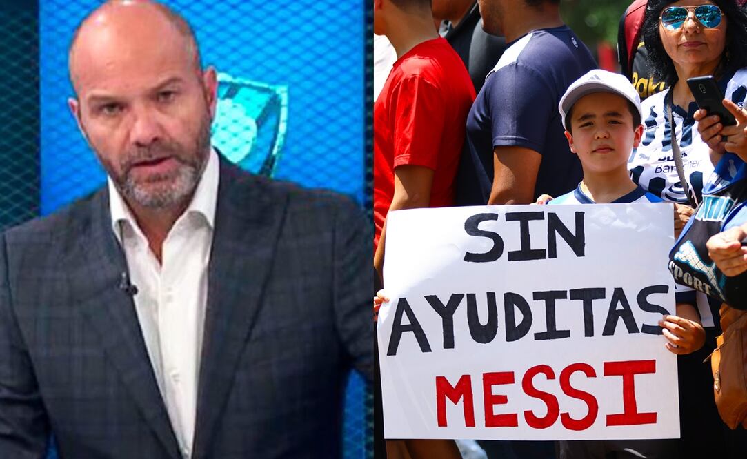 Luis García en Los Protagonistas y aficionado de Monterrey con pancarta para Messi / FOTO: Captura y Especial