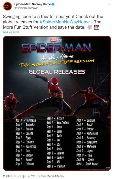 “Spider-Man: No Way Home” se reestrenará en cines con versión extendida