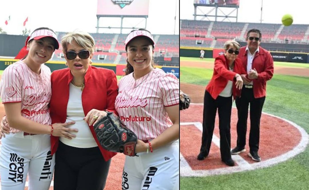 Lolita Ayala lanzó la primera bola del juego entre los Diablos Rojos del México y El Águila de Veracruz, de la Liga Mexicana de Softbol. FOTO: Especiales