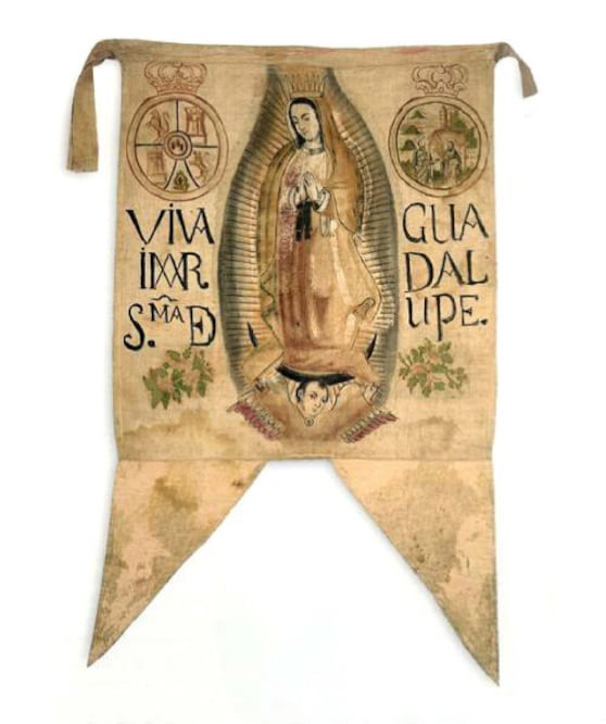 A este estandarte con la imagen de la Virgen de Guadalupe se le reconoce como la primera bandera nacional, luego que fue usada por el cura Miguel Hidalgo durante el Grito de Dolores. Actualmente es exhibido en el Museo Nacional de Historia. (Foto: www.gob.mx)