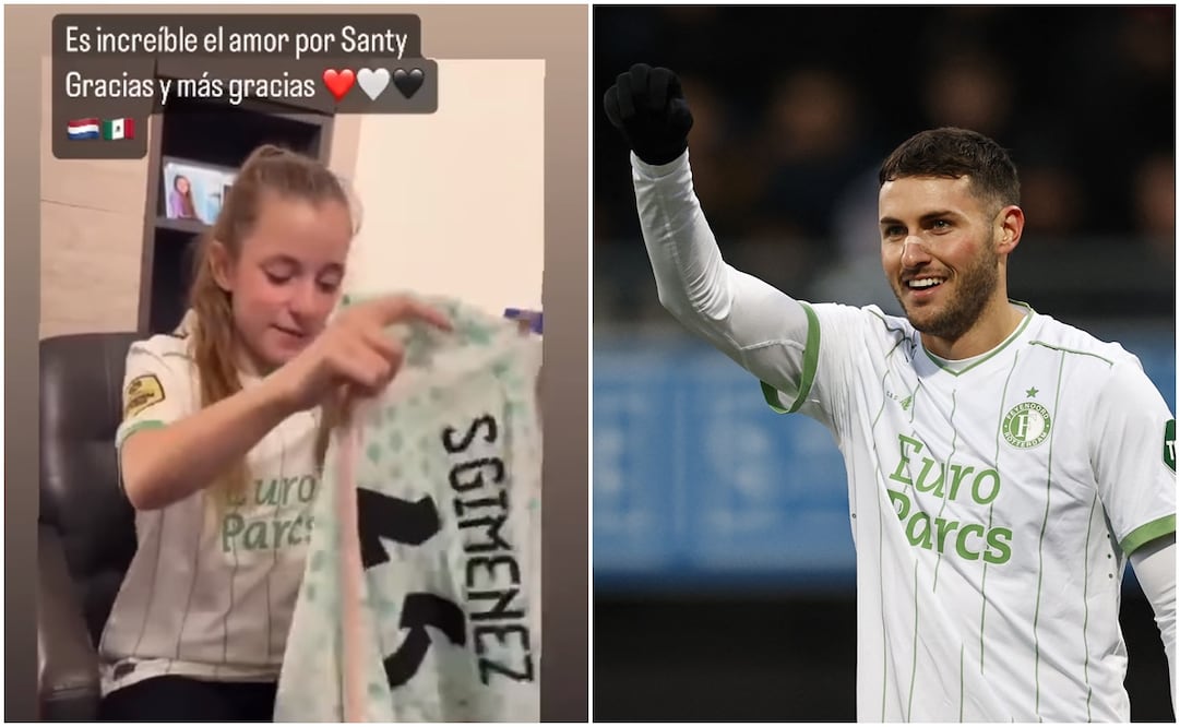 Aficionada con jersey de Santi Giménez y 'Chaquito' con Feyenoord / FOTOS: Captura y AFP