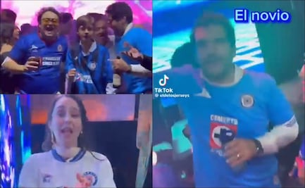 Recién casados llevan su pasión al límite y celebran su boda vestidos con la playera del Cruz Azul