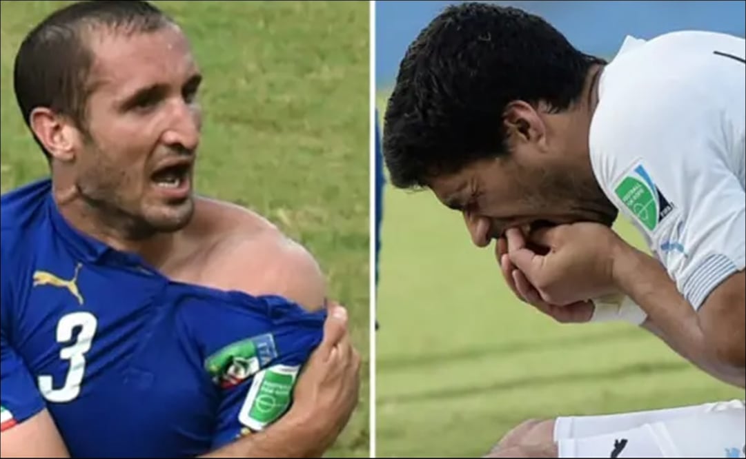 Giorgio Chiellini y Luis Suárez. FOTO: Especial