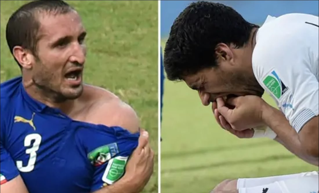 Giorgio Chiellini y Luis Suárez. FOTO: Especial