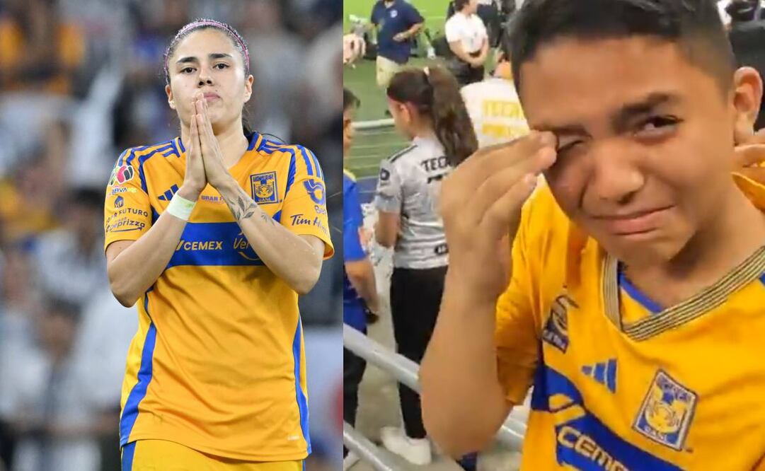 Un niño no pudo contener el llanto luego de que Tigres femenil perdió la final. Foto: Especial.