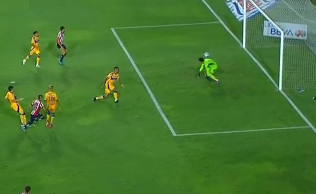 El Piojo Alvarado colocó su remate para dejar sin posibilidades a Fernando Tapia, portero de Tigres. Foto: Especial