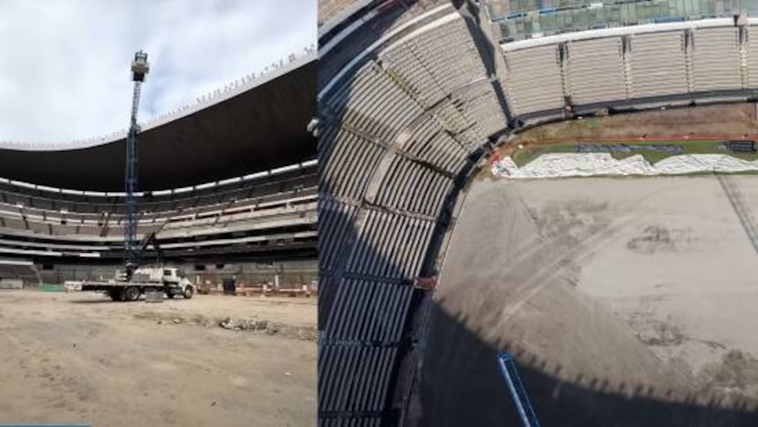 Todavía están trabajando en la remodelación de la cancha del Estadio Azteca. Foto: Especial
