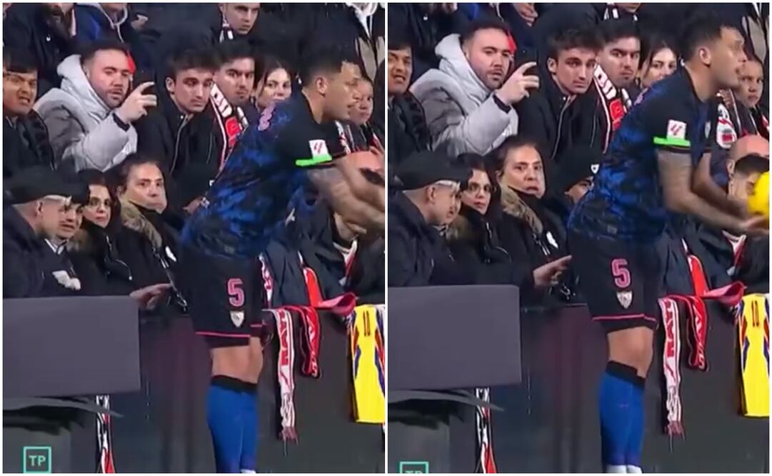 Aficionado agrediendo a Lucas Ocampos en Vallecas / FOTOS: Capturas