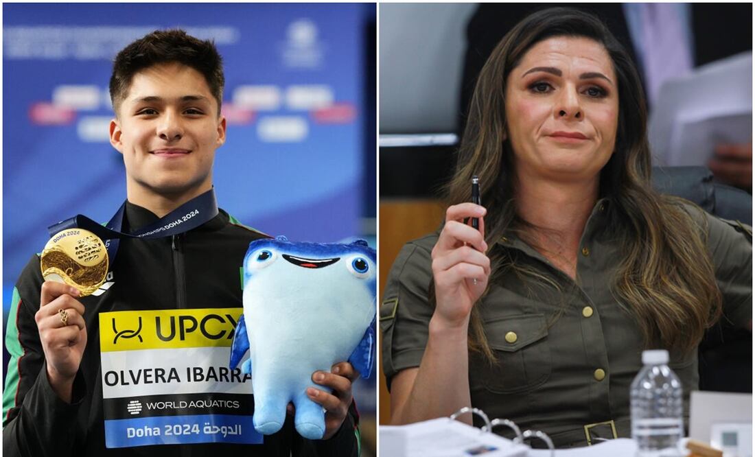 Osmar Olvera campeón del mundo en Doha y Ana Guevara en evento de Conade / FOTO: AP y Especial