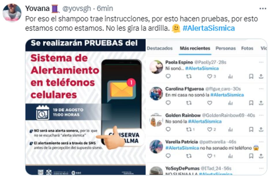 Estos son algunos memes tras la fallida prueba del alertamiento sísmico. FOTO: Captura