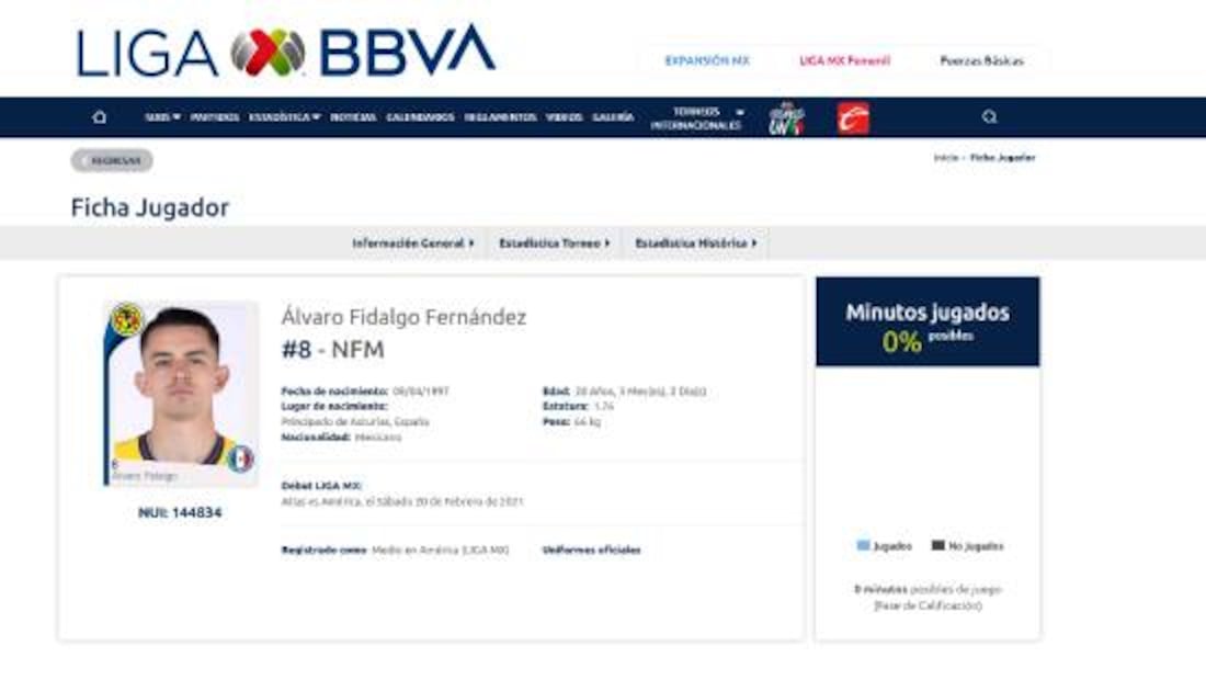 Álvaro Fidalgo está registrado como mexicano en América para el Apertura 2025. Foto: Especial