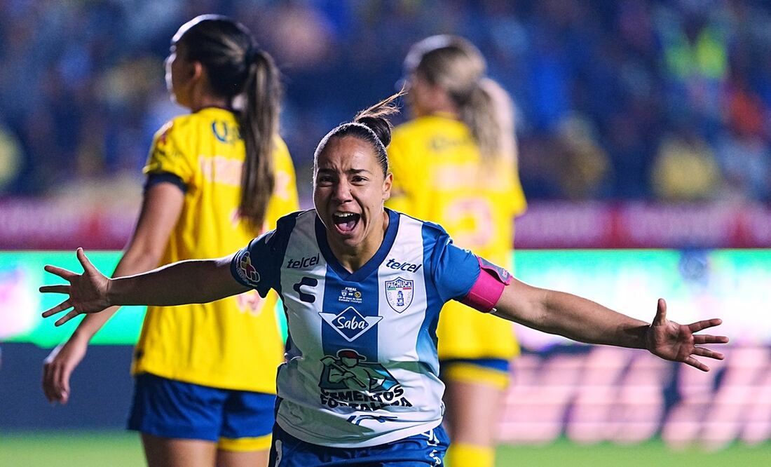 Charlyn Corral en festejo de gol, durante la final de ida entre Pachuca y América de la Liga MX Femenil - Foto: Imago7