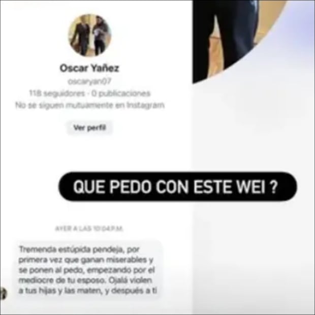 Este fue el mensaje que recibió la esposa de Erick Gutiérrez. FOTO: @jacqueline.osuna